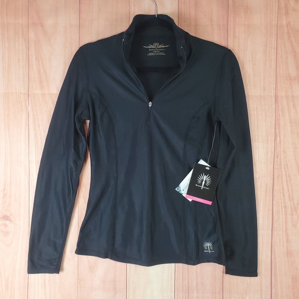 Snow‎ Angel Essential Athletic Top Womens XS Black Stretch Mock Neck Quarter Zip